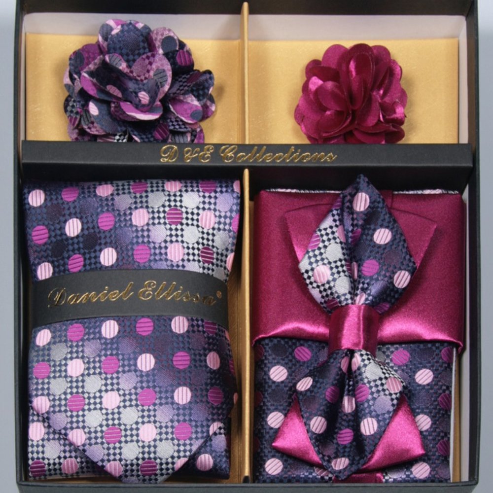 Daniel Ellissa Purple Silver Bow & Neck Tie 6 Set